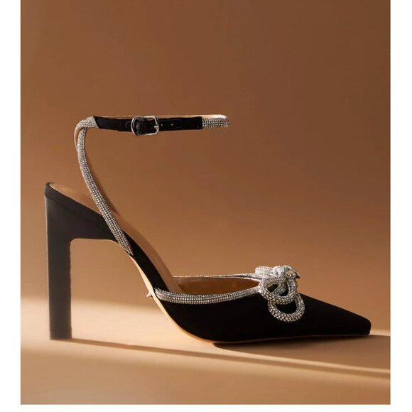 Tony Bianco Elsie Heels Black Satin W Rhinestone Bow 10 - Picture 2 of 3